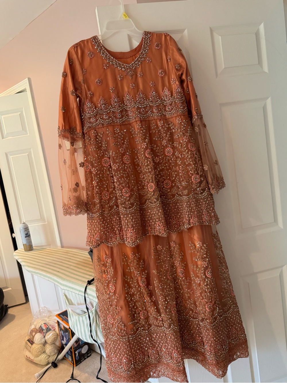 Embellished Peach/Coral Two-Piece Formal Dress